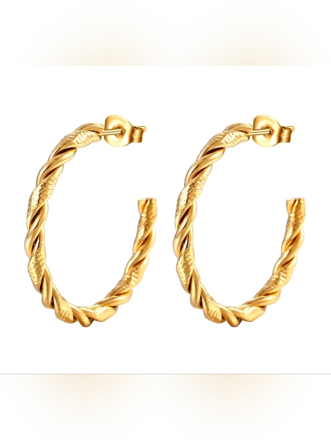 Gold Twisted Hoop Earrings - Women Jewelry